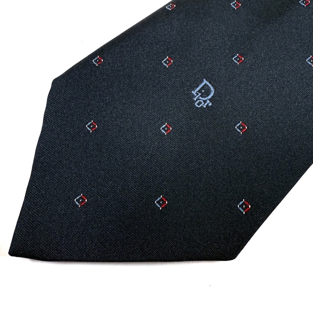 Christian Dior Navy Blue Geometric Logo‎ Necktie Made in Italy Width: 3"